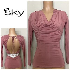New. SKY rose pink rhinestone belted top.